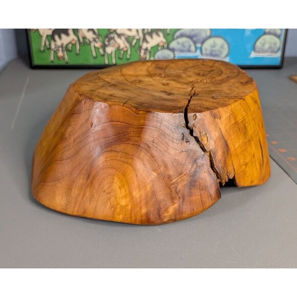 Handcrafted Wooden Bowl with Natural Knots Cracks - Picture 8 of 14